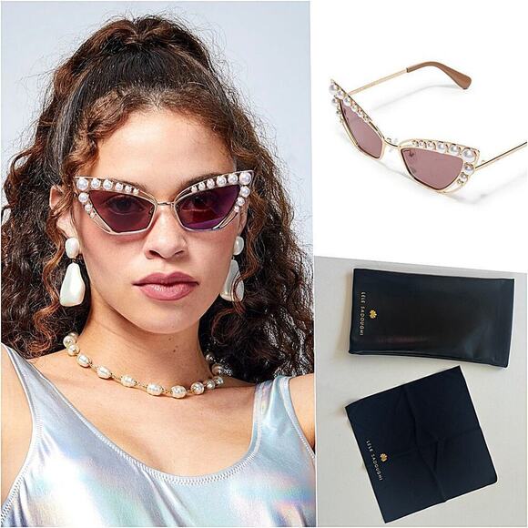 RARE Lele Sadoughi 14k gold Faux Pearls UV Cat Eye Sunglasses - Picture 1 of 14